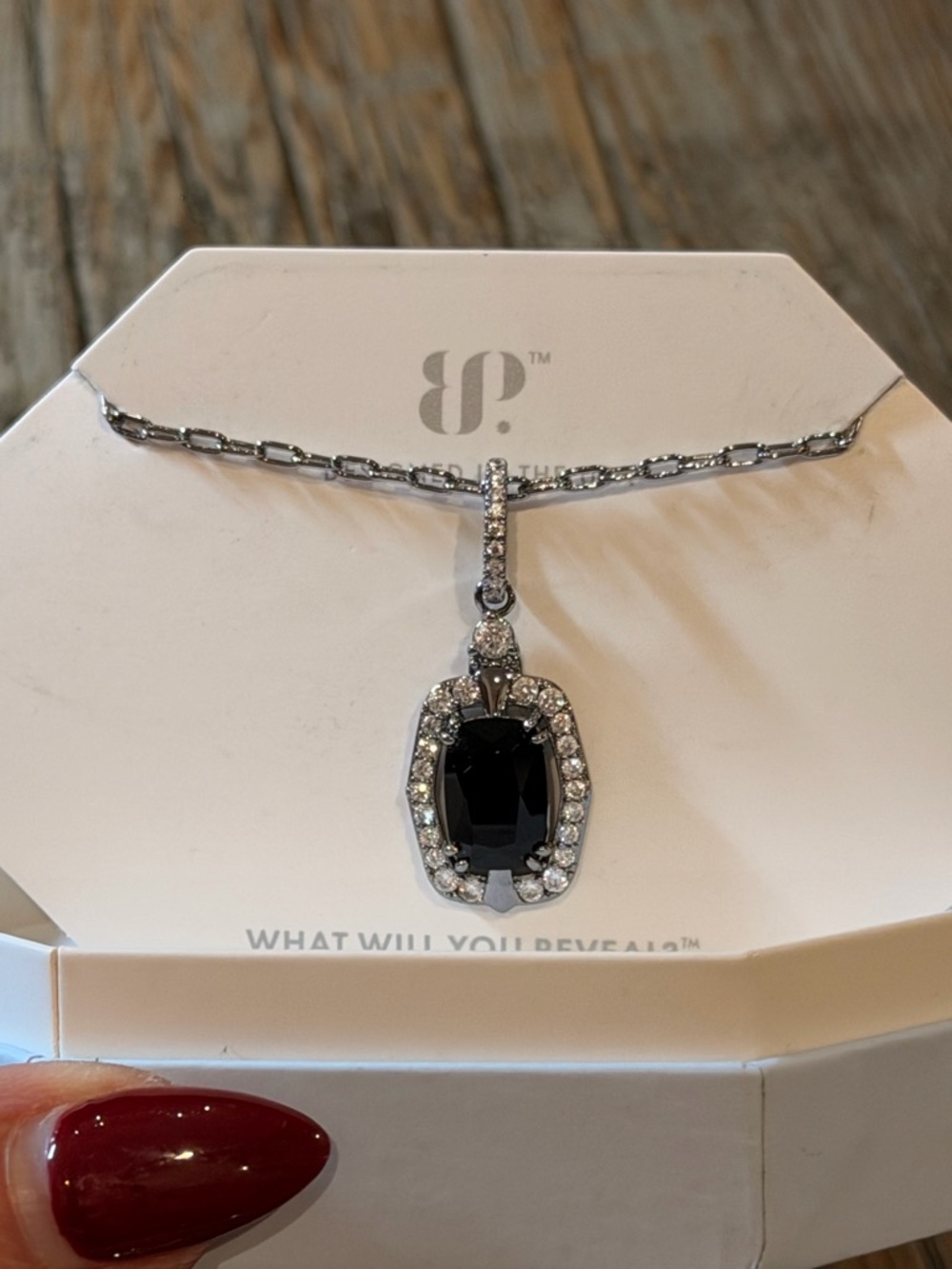 Bomb Party! Black Crystal Pendant Necklace with Clear Halo
